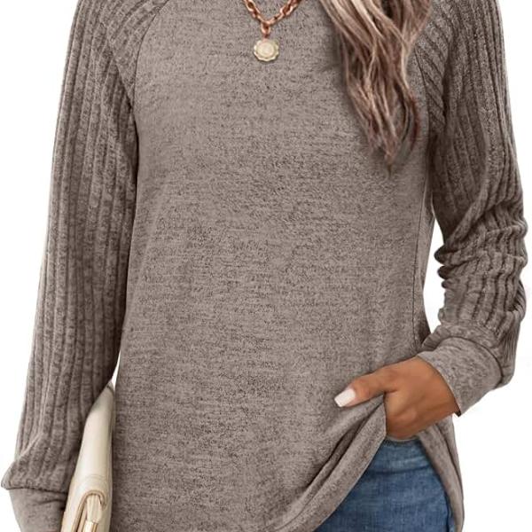 Saloogoe Tunic Sweatshirts for Women Crewneck Lightweight Sweaters Raglan Long Sleeve Shirts Fall Fashion Tops 2024