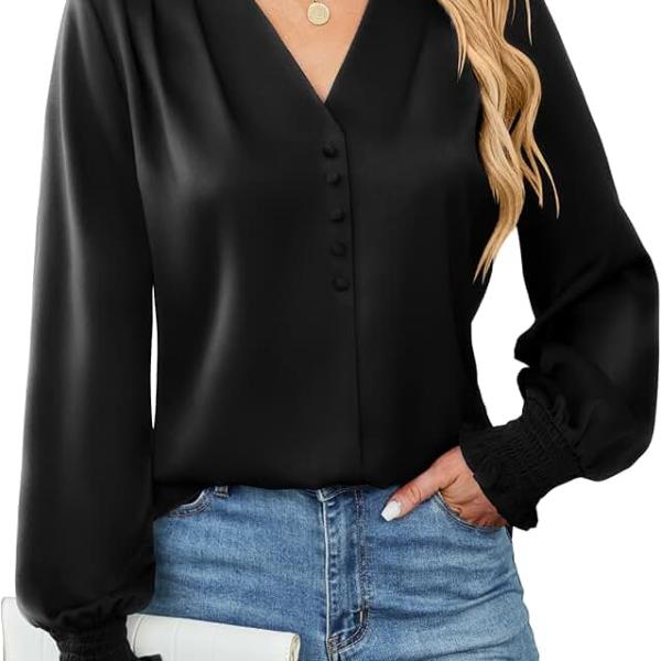 BMJL Women's Blouses Dressy Casual Satin Silk Long Sleeve Shirts Business Casual Tops