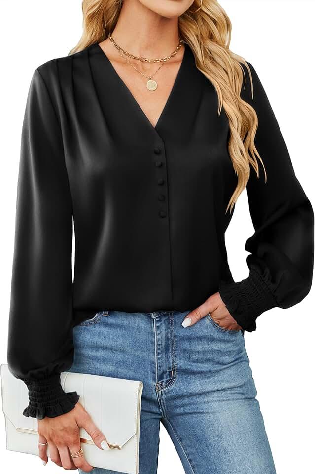 BMJL Women's Blouses Dressy Casual Satin Silk Long Sleeve Shirts Business Casual Tops