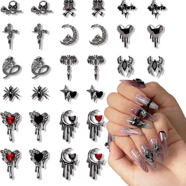 Eseres 30Pcs Halloween Nail Charms 3D Goth Nail Charm Vintage Punk Nail Art Charms for Acrylic Nail