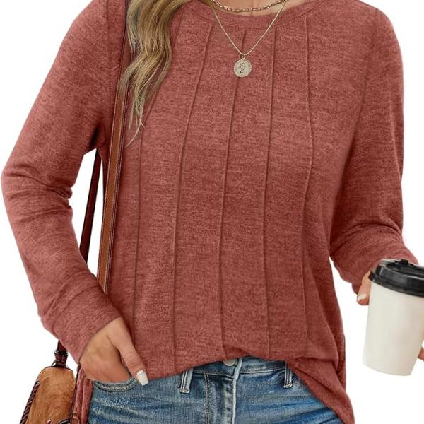 Saloogoe Long Sleeve Shirts for Women Dressy Casual Tops Pleated Front Lightweight Sweaters