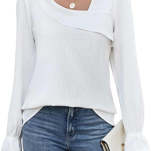 BMJL Womens Blouses Dressy Casual Asymmetrical Neck Long Sleeve Shirts Business Work Fall Tops