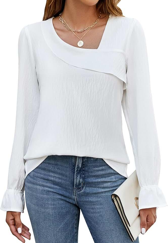 BMJL Womens Blouses Dressy Casual Asymmetrical Neck Long Sleeve Shirts Business Work Fall Tops