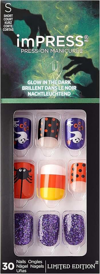 Kiss imPRESS Press on Manacure Halloween Nails - Silence, Short Length, Square Shape, 30 Fake Nails