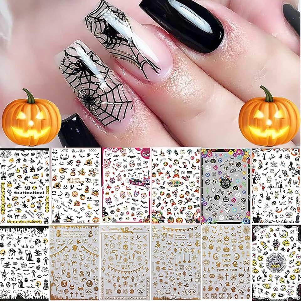 Halloween Nail Art Stickers Decals, Kalolary Self-Adhesive DIY Nail Sticker Decals 3D Design Nail