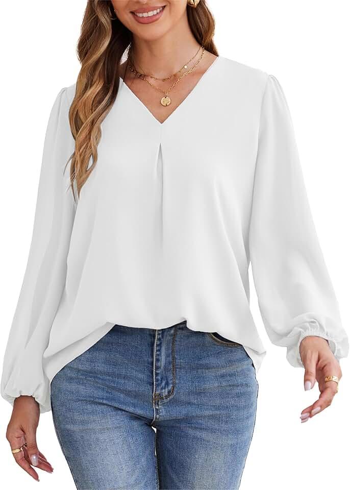 GRACE KARIN Womens Lantern Long Sleeve Tops Work Blouse T Shirts V Neck Business Casual Outfits