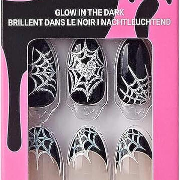 KISS imPRESS Press-On Manicure Halloween, Black, Medium Length, Almond Shape, PureFit Technology,