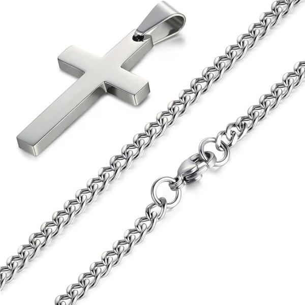 FIBO STEEL Stainless Steel Cross Pendant Chain Necklace for Men Women, 22-30 Inches