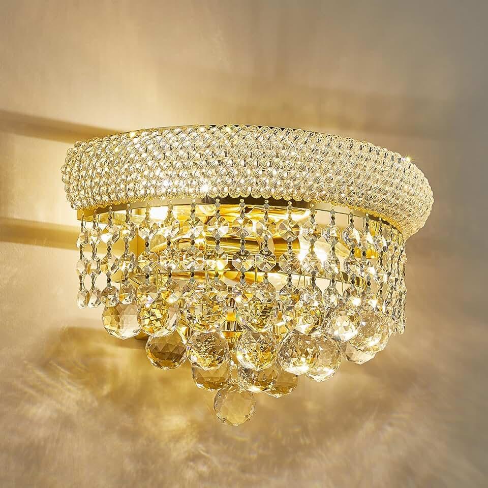 2-Lights Empire Crystal Wall Sconce Light for Living Room Dining Room Bathroom Vanity Mirrors