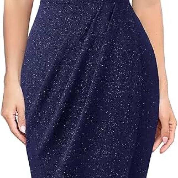 Womens Beaded Halter Neck Twist Front Ruched Wrap Slit Glitter Cocktail Party Night Out Bodycon Midi Dress