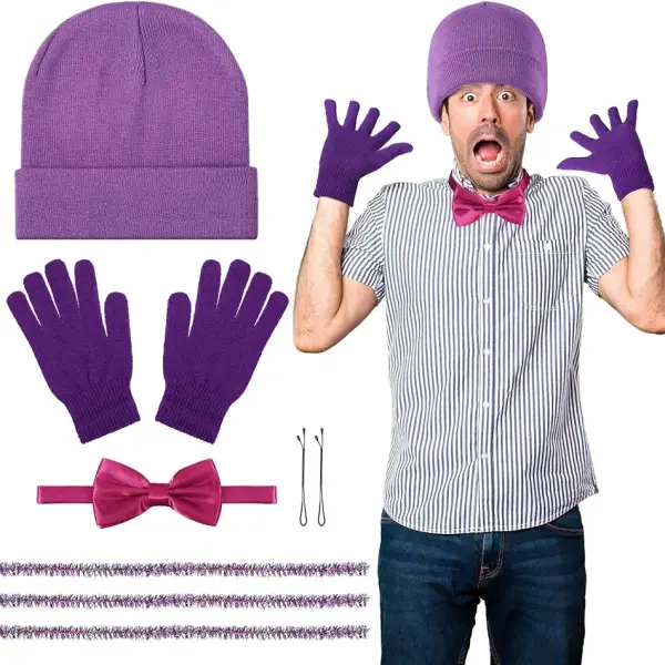 8 Pcs Halloween Cosplay Costume Sets for Women Men, Purple Cosplay Costume Include Hat, Gloves,