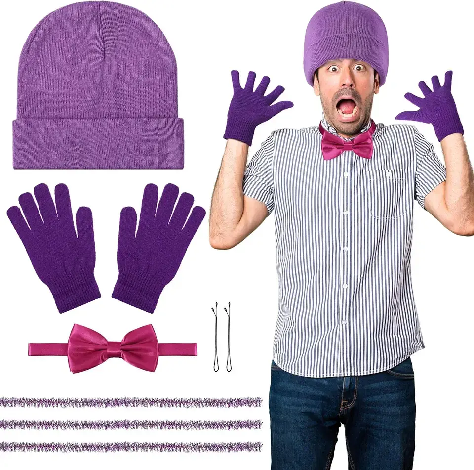 8 Pcs Halloween Cosplay Costume Sets for Women Men, Purple Cosplay Costume Include Hat, Gloves,