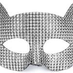 Women's Rhinestone Sparkling Half Cat Masquerade Mask, Silver, Halloween Costume Party Accessory