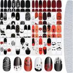 8 Sheets Halloween Nail Stickers Halloween Nail Wraps Self-Adhesive Decals Polish Sticker Strips