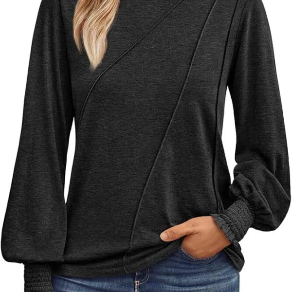 AUTOMET Womens Long Sleeve Shirts Pleated Crew Neck Fall Tops Business Casual Blouses Fashion Clothes 2024 Trendy Outfits