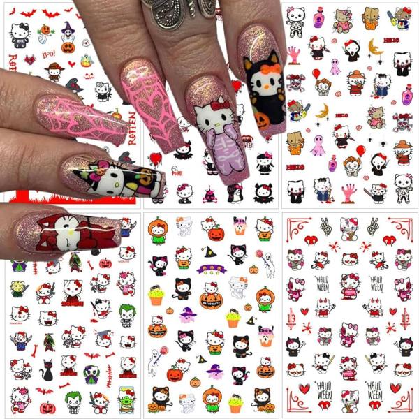 Halloween Nail Art Stickers Cute Nail Decals 3D Self-Adhesive Blood Bat Ghost Pumpkin Nail Supplies