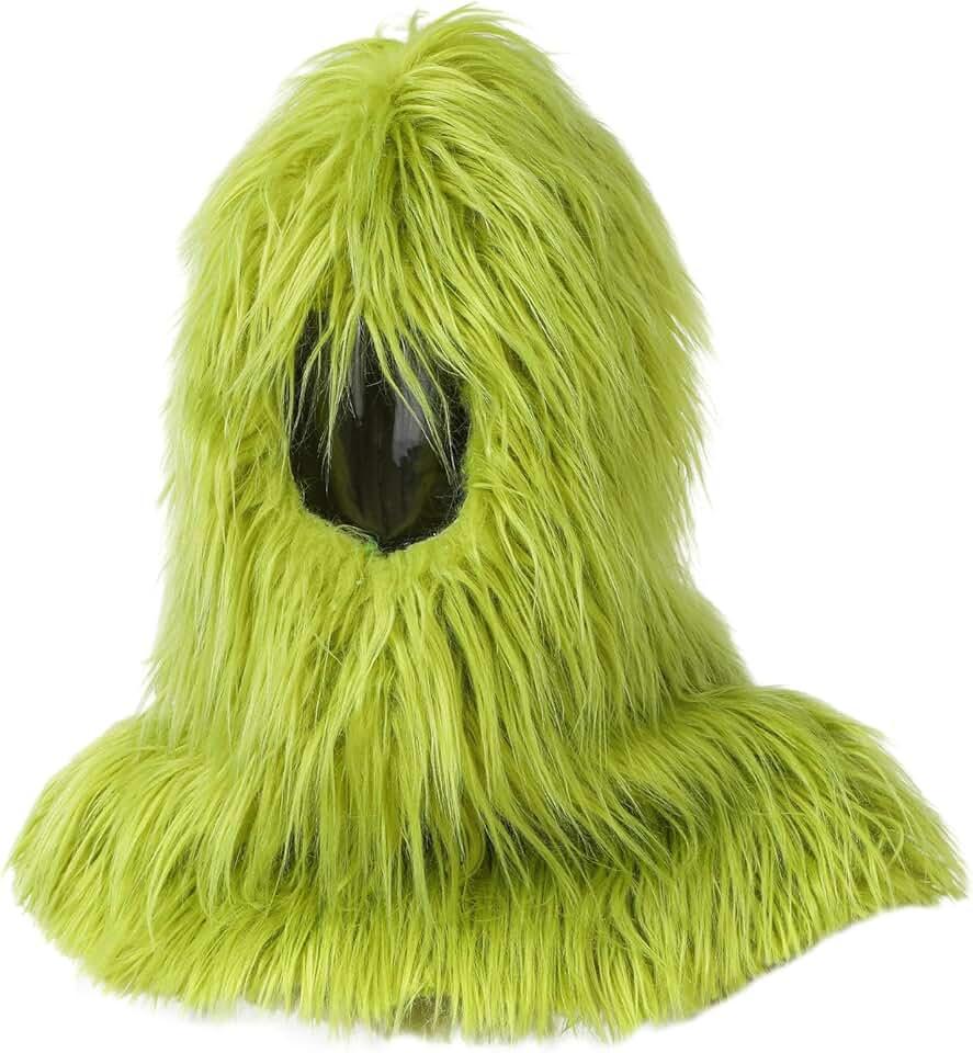 Christmas Green Big Costume for Adults and Teens Green Plush Funny Green Mask Plush Xmas Faux Fur