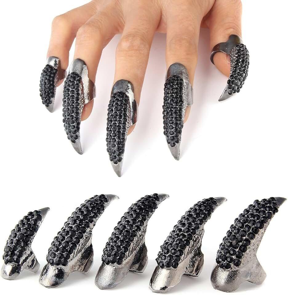 10 PCS Halloween Costume Claws Fake Nails Ring Set, Bestga® Gothic Punk 3 Sizes Crystal Full Finger