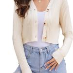 Women's Long Sleeve Cropped Cardigan V Neck Solid Button Down Knit Bolero Shrugs