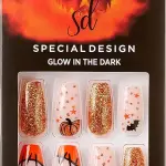 KISS Special Design Halloween Fake Nails, Glow-In-The-Dark, Style ‘Wicked’, with Pink Gel Nail