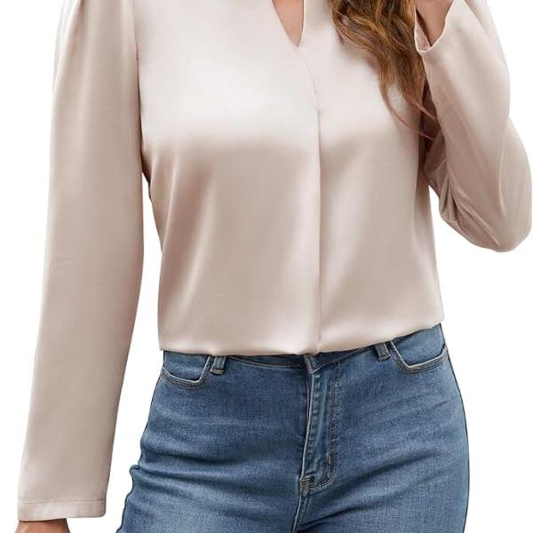 BMJL Womens Dressy Casual Blouse Elegant Satin Silk Long Sleeve Shirts Business Work Tops Fall Clothes 2024