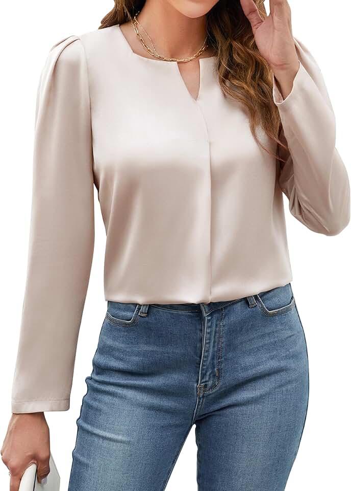 BMJL Womens Dressy Casual Blouse Elegant Satin Silk Long Sleeve Shirts Business Work Tops Fall Clothes 2024