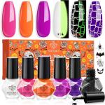 modelones Halloween Nail Polish Set 6 Colors, Boo-tiful Nightmare Collection with Stickers, Glow in