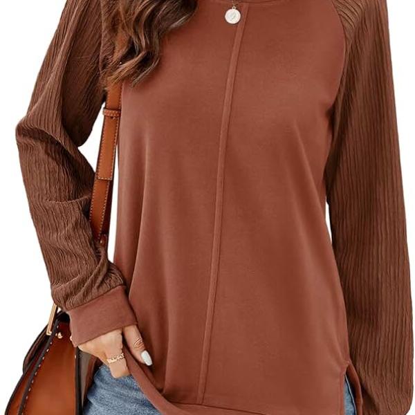 Aifer Sweatshirts for Women Crewneck Long Sleeve Shirts Side Split Tunic Tops Fall Fashion 2024