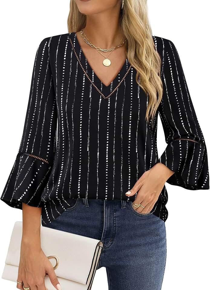 Timeson Women's Business Casual Tops 3/4 Sleeve Dressy Blouses Office Work Shirts