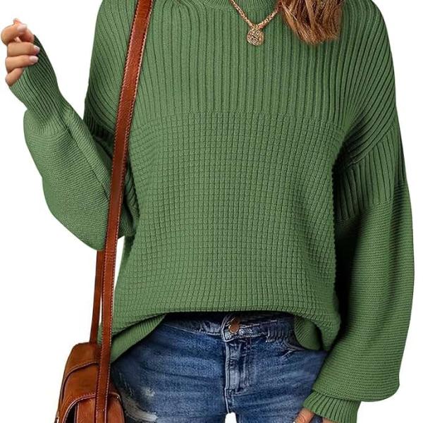 EVALESS Sweaters for Women Cute Lantern Sleeve Pullover Sweater Cable Knit Tops Fall Fashion Clothes Teacher Outfits