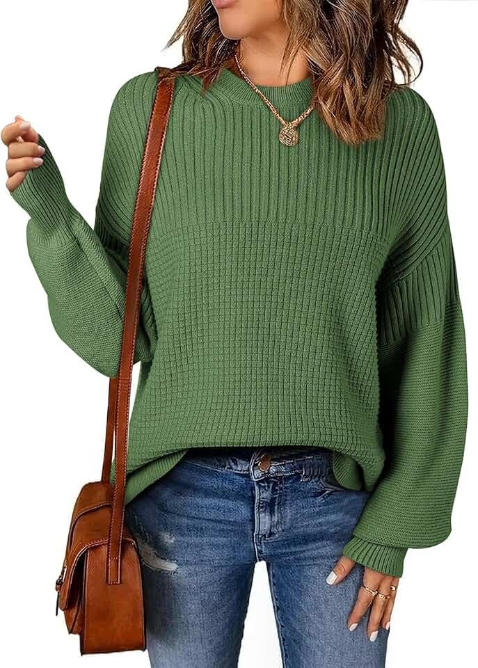 EVALESS Sweaters for Women Cute Lantern Sleeve Pullover Sweater Cable Knit Tops Fall Fashion Clothes Teacher Outfits