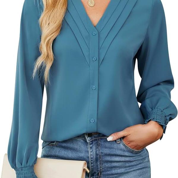 BMJL Women's Dressy Casual Blouses Business Long Sleeve Tops Button Down Shirts V Neck Work Fall Outfits 2024