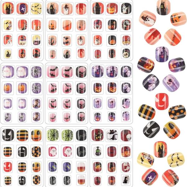 108Pcs Halloween Fake Press on Nails for Kids, Acrylic Full Cover False Press on Nails Girls Stick