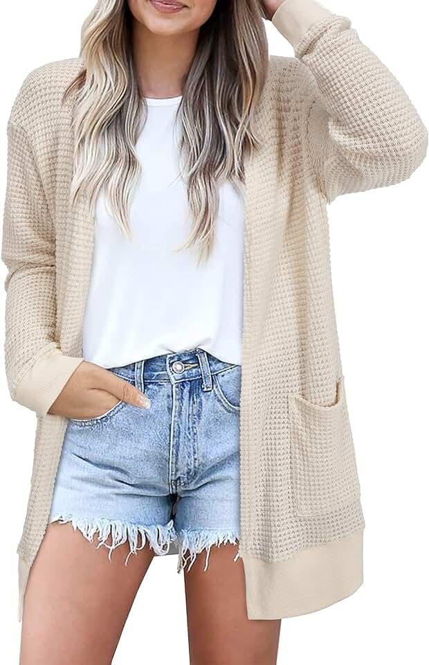 STYLEWORD Women's Fashion Cardigan Sweater Lightweight Open Front Long Casual Beach Kimonos Outfits with Pockets