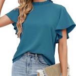 Aifer Womens Summer Ruffle Short Sleeve Dressy Casual Blouses Mock Neck Tops Elegant Work Shirts