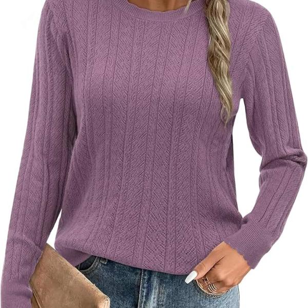 Arach&Cloz Women Sweaters 2024 Fall Ultra-Soft Long Sleeve Business Casual Outfit Crewneck Fashion Top Knit Pullover Sweater