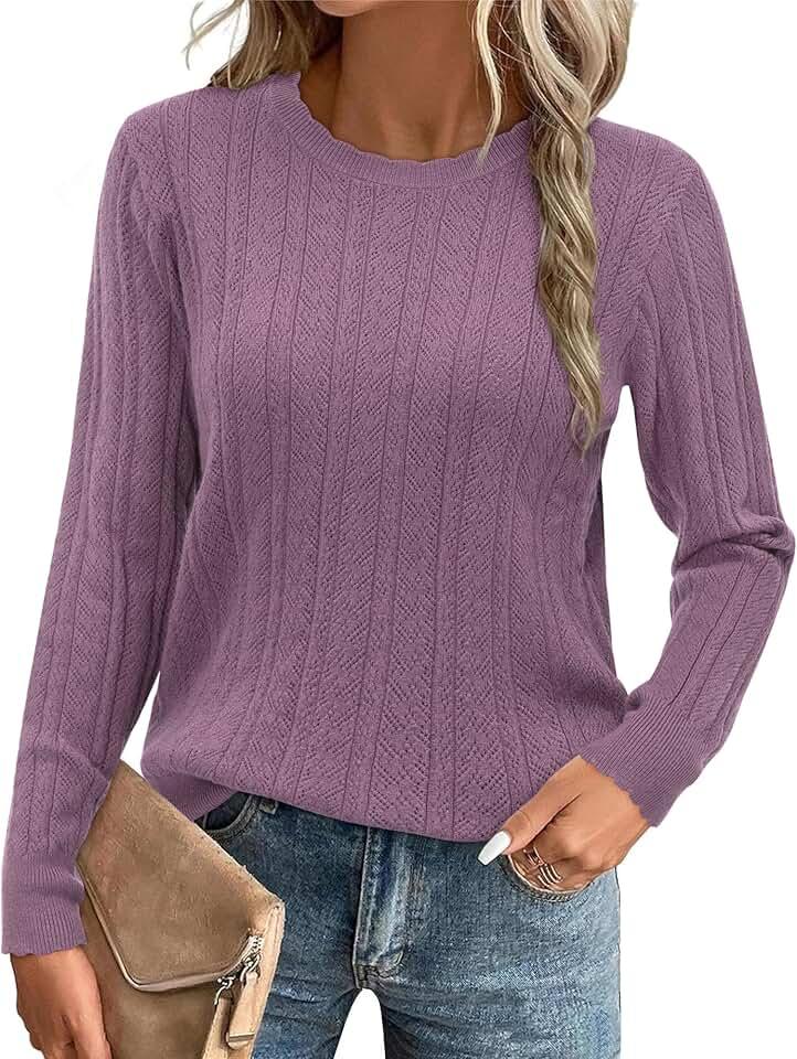 Arach&Cloz Women Sweaters 2024 Fall Ultra-Soft Long Sleeve Business Casual Outfit Crewneck Fashion Top Knit Pullover Sweater