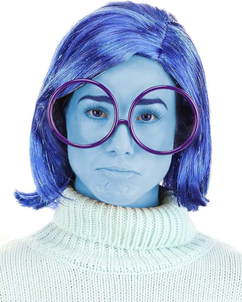 Women's Disney Inside Out Sadness Wig & Glasses Costume Accessory Kit