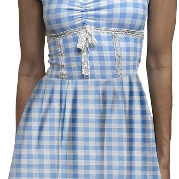 Women Girls Blue Twin Dress Halloween Costume Creepy Twins Puff Sleeve Short Dress Maid Lolita