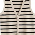 LILLUSORY Vest Tops for Women Striped Sweater Vest 2024 Fall Crochet Cropped Button Up Work Tank Top Outfits Y2K Clothes