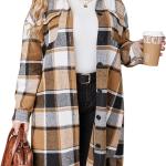 IN'VOLAND Womens Plus Size Flannel Plaid Shirts Long Sleeve Lounge Lapel Boyfriend Button Down Tartan Long Jacket Coats