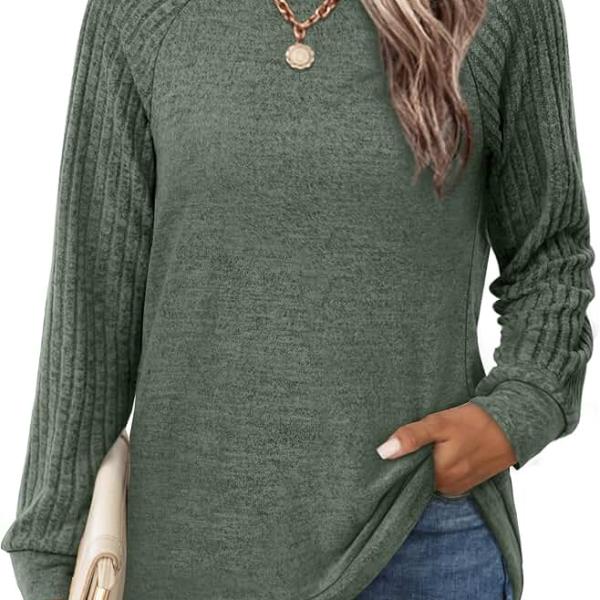 Saloogoe Tunic Sweatshirts for Women Crewneck Lightweight Sweaters Raglan Long Sleeve Shirts Fall Fashion Tops 2024