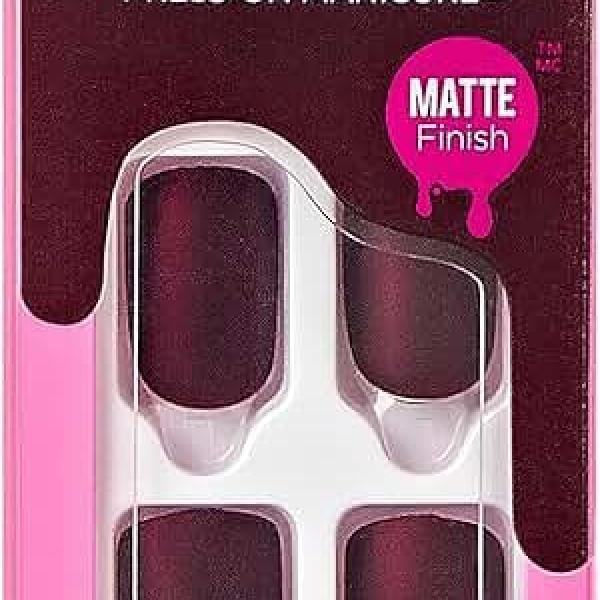 KISS imPRESS Color Press-On Manicure Halloween, Solid Red, Short Length, Square Shape, PureFit