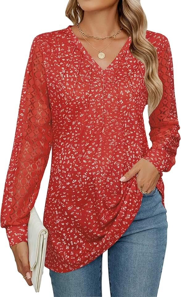 BMJL Womens Tunic Tops Fall Dressy Causal Blouses Lace Long Sleeve Plus Size Shirts Business Outfits 2024