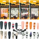 96 Pcs Halloween Press on Nails, Wsimily Halloween Long Coffin Acrylic Artificial False Nails Fake