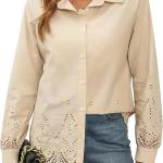 Blooming Jelly Women's Business Casual Tops Button Down Long Sleeve Shirts Collared Embroidered Blouses 2024 Fall Outfits