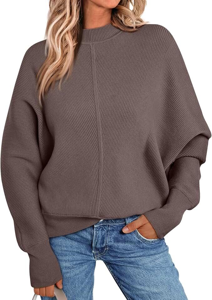 LILLUSORY Women's Oversized Mock Neck Sweaters Trendy Pullover 2024 Fall Outfits Knit Batwing Winter Tops