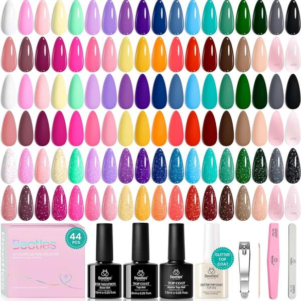 beetles Gel Polish 44 PCS Gel Nail Polish Set 36 Colors Gel Nail Polish with Base Coat Glossy Matte