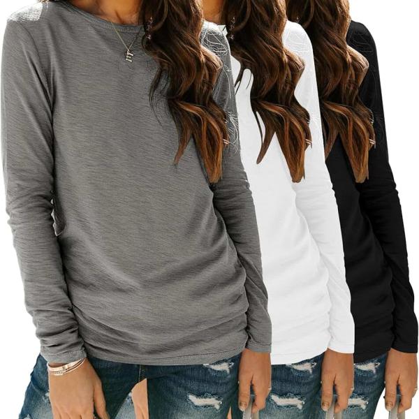 Zeagoo 3 Pack Long Sleeve Shirts for Women Casual Soft Crewneck Basic Tee Tops Fall Outfit Clothes