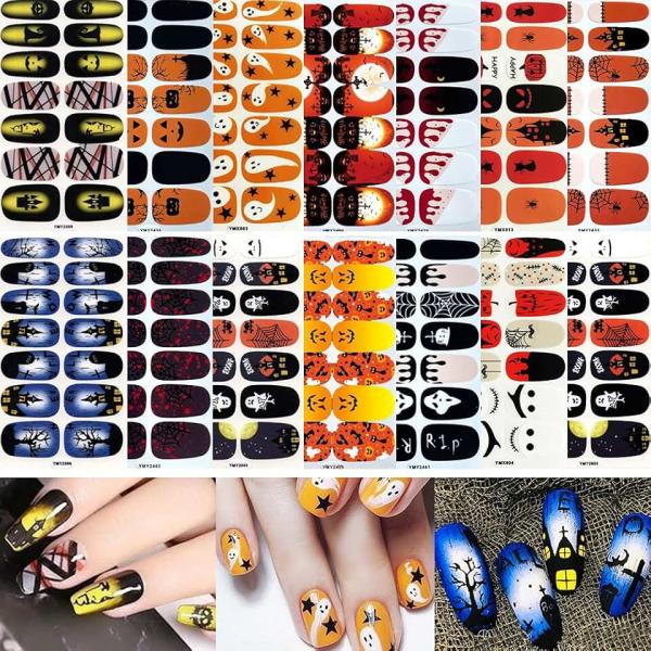 Halloween Nail Polish Stickers, 196PCS Halloween Nail Wraps Pumpkin Bat Ghost Spider Witch Nail